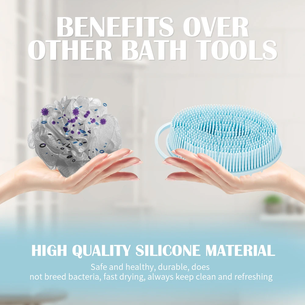 2 In 1 Bath And Shampoo Brush Exfoliating Double Sided Soft Silicone Body Scrubber Shower Brush Silicon Loofah Bath Scrubber