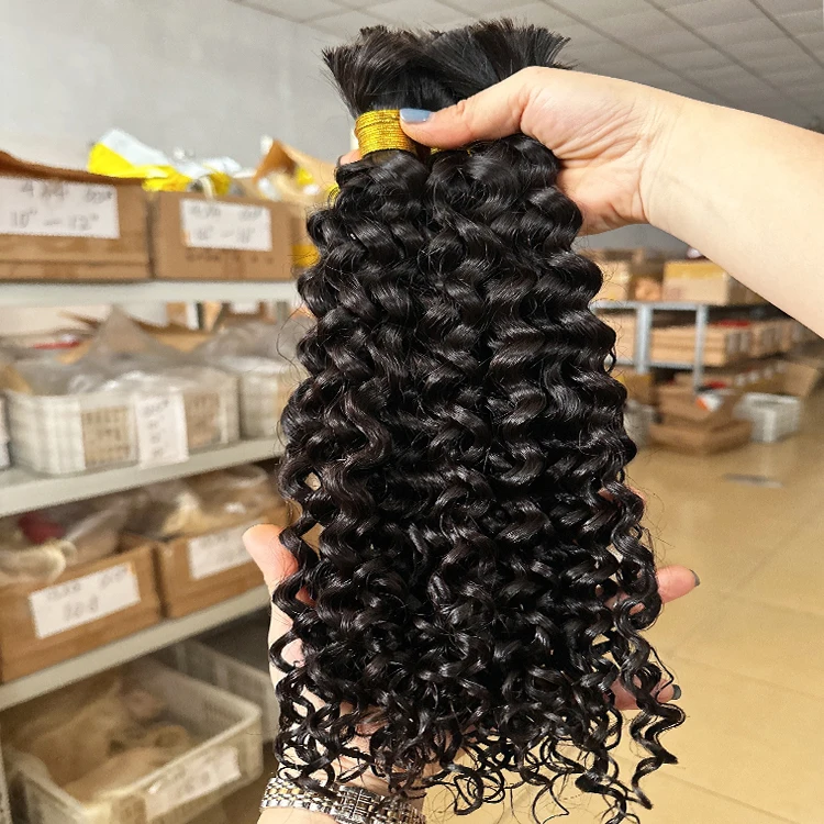100% raw virgin hair extensions no weft human braiding hair bulk deep wave