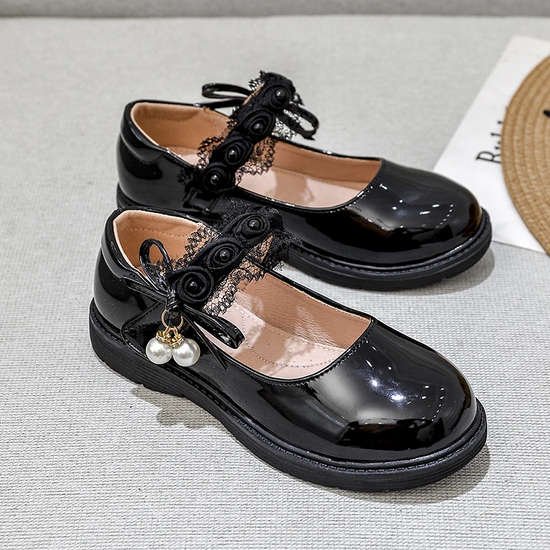 Plano para ninas  Children Light Mary Jane School Shoes Pu Leather Black Kids Shoes Dress Flat For Girls
