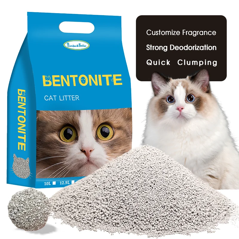 Best Premium Easy Clean Cat Sand Source Factory Supplies Multi Fragrance Custom 1-3 mm Mineral Round Bentonite Cat Litter
