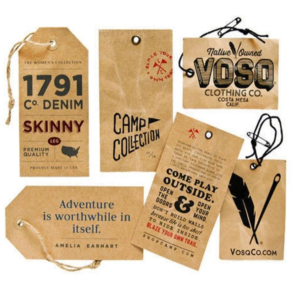 Custom Logo 100% Recycled Eco-Friendly Swing Hang Tag Brand Name Label Kraft Paper Cardboard Hangtag Clothing Tags
