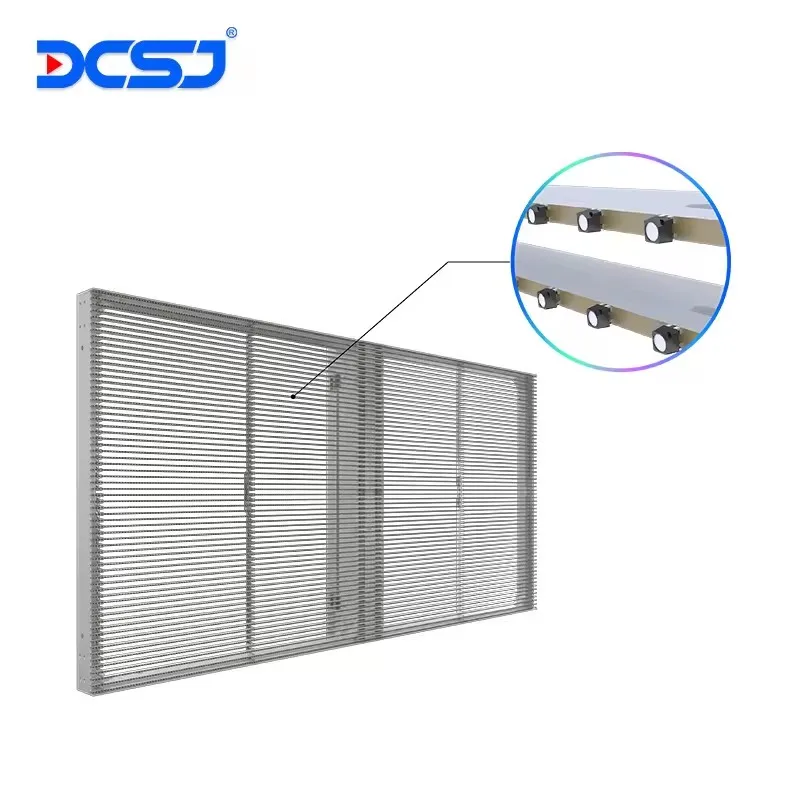 DCSJ See Through Full Color High Brightness P3.9 P7.8 Mesh Grille Large Indoor Transparent Glass LED Display Panel Screen