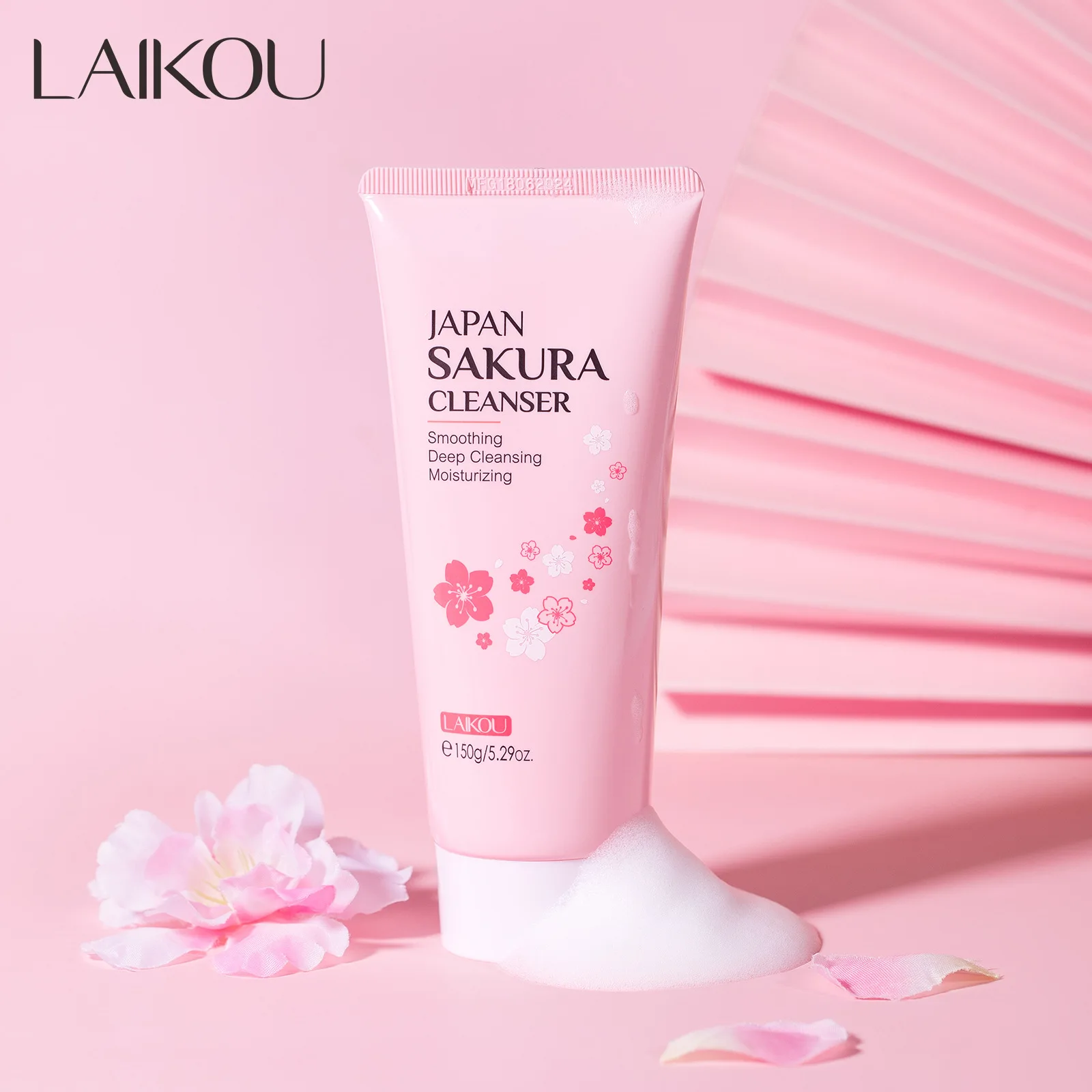LAIKOU Skin Care Deep Cleansing Moisturizing Brightening Smoothing Organic Japan Sakura Facial Cleanser 150g
