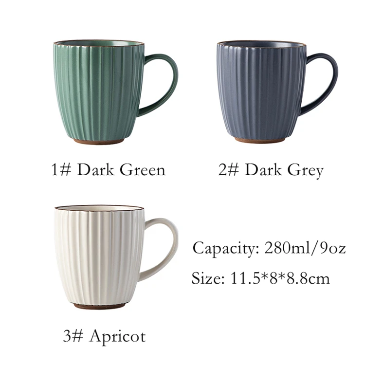 Wholesale Modern Vintage 9oz Green Grey Cup Unique Striped Glazed Ceramic Coffee Mug