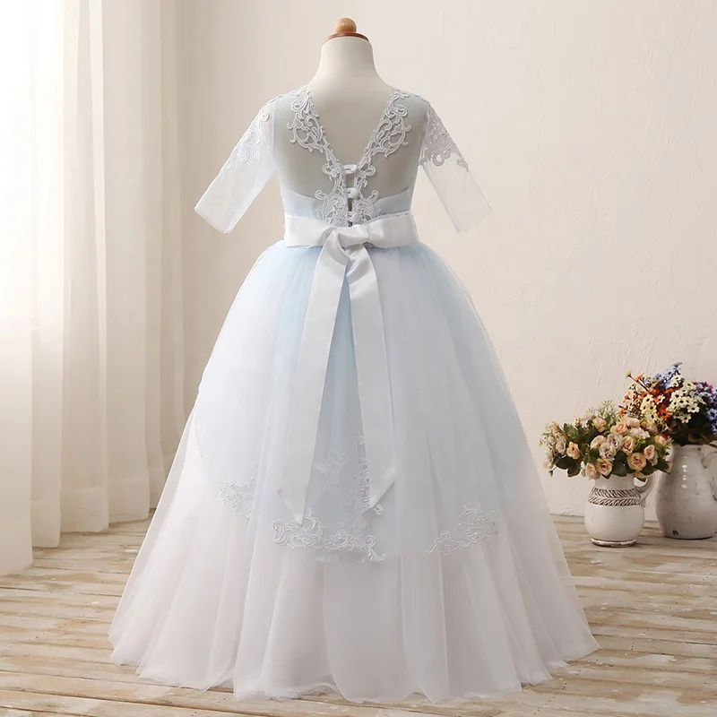 short sleeves first communion dresses for girls white 2-12years long ball gown girls party dress 2018 flower girl dress