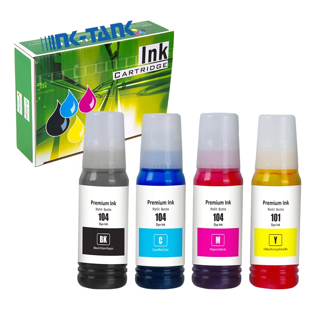 INK-TANK 104 Premium Compatible Color Bulk Water Based Bottle Refill DGT Ink for Epson ET-2710 ET-2720 ET-4700 Printer