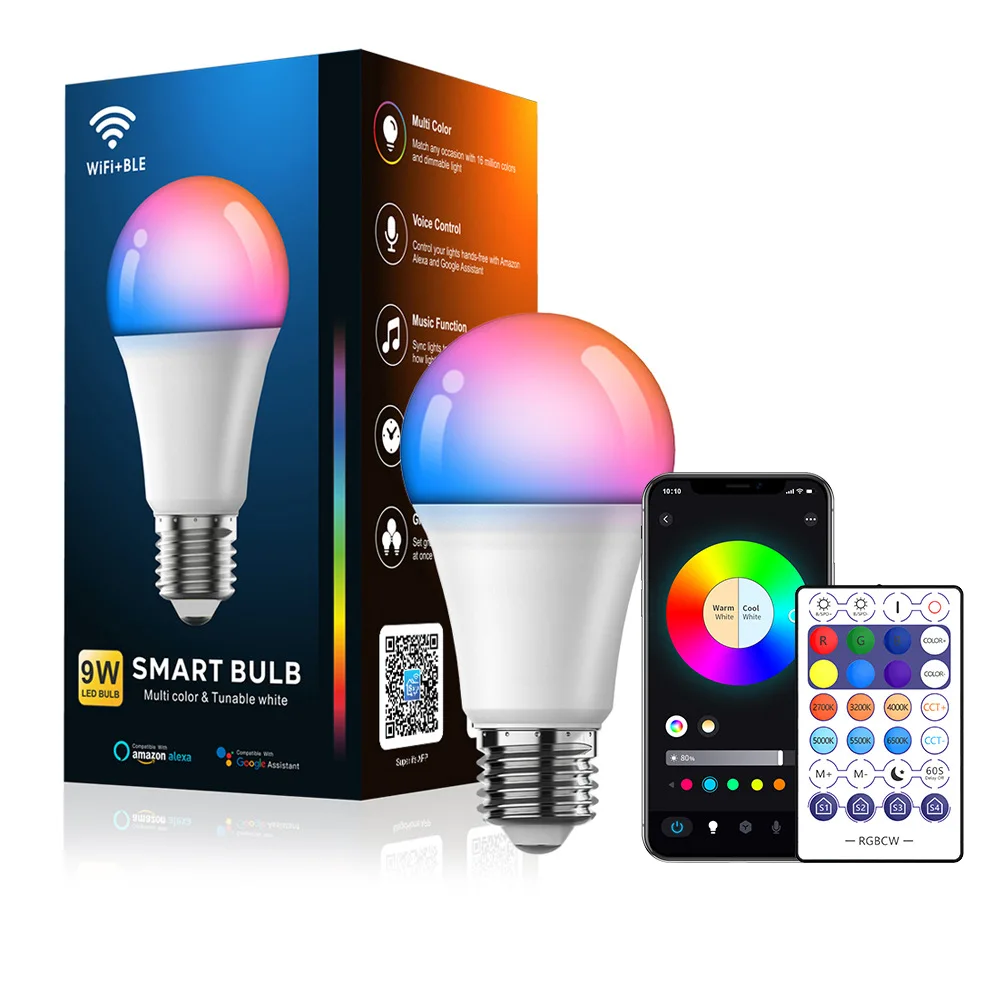 Современный Wi-Fi Bluetooth умный светодиодный Blub E27 9 Вт музыкальный голосовой пульт дистанционного управления приложением RGB для люстры светильники напольная лампа настольная