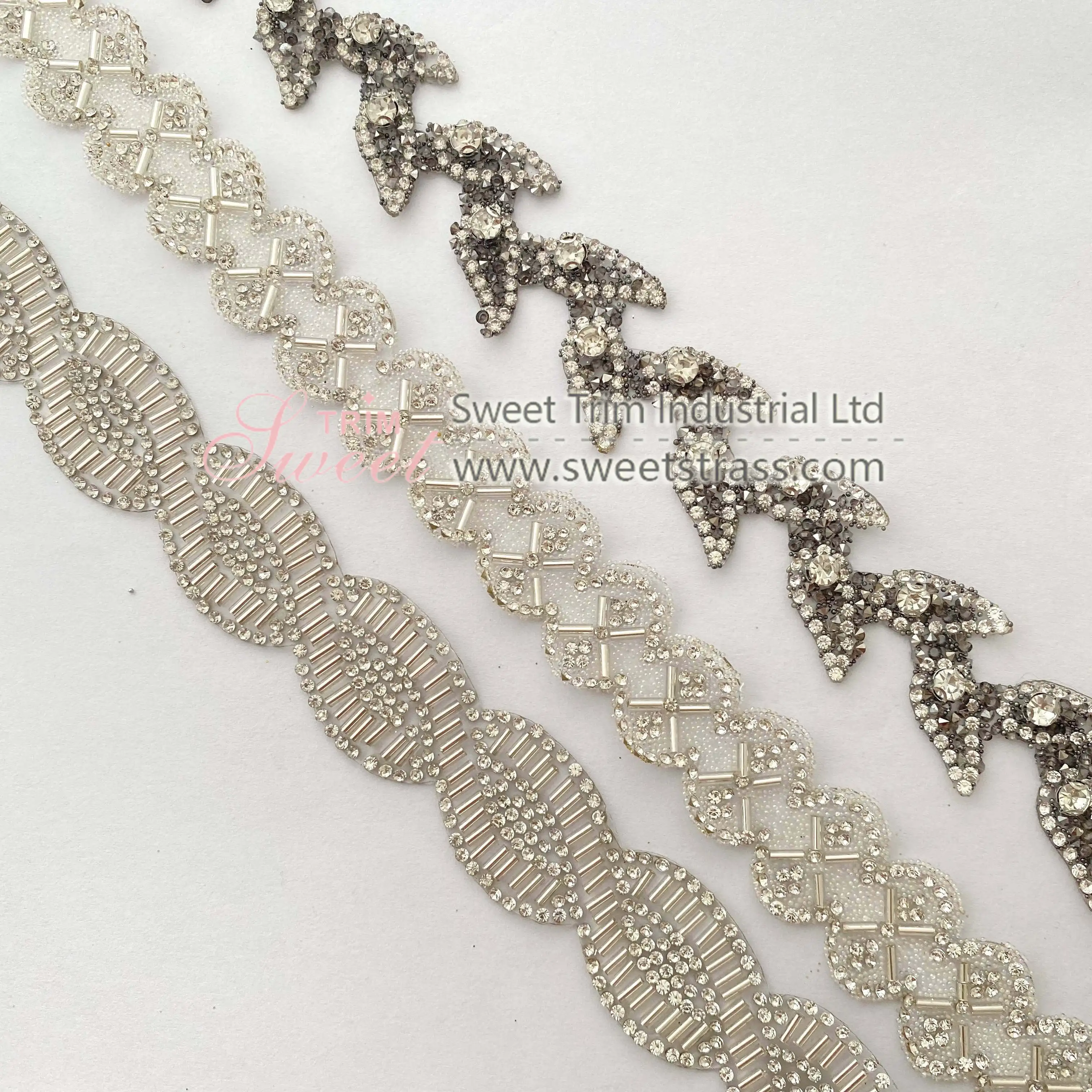 Luxurious Colorful Rhinestone Applique Trim  Ribbon Hot Fix Crystal Trim Tape for Clothes Fashion Accessories