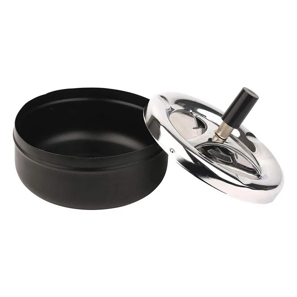 Stainless Steel Smokeless Ashtray Round Push Down Cigarette Ashtray with Spinning Tray