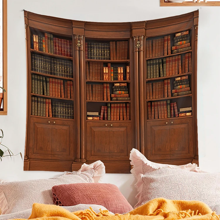 Ретро Библиотека книжная полка настенная комната для кабинета винтажный художественный принт гобелен