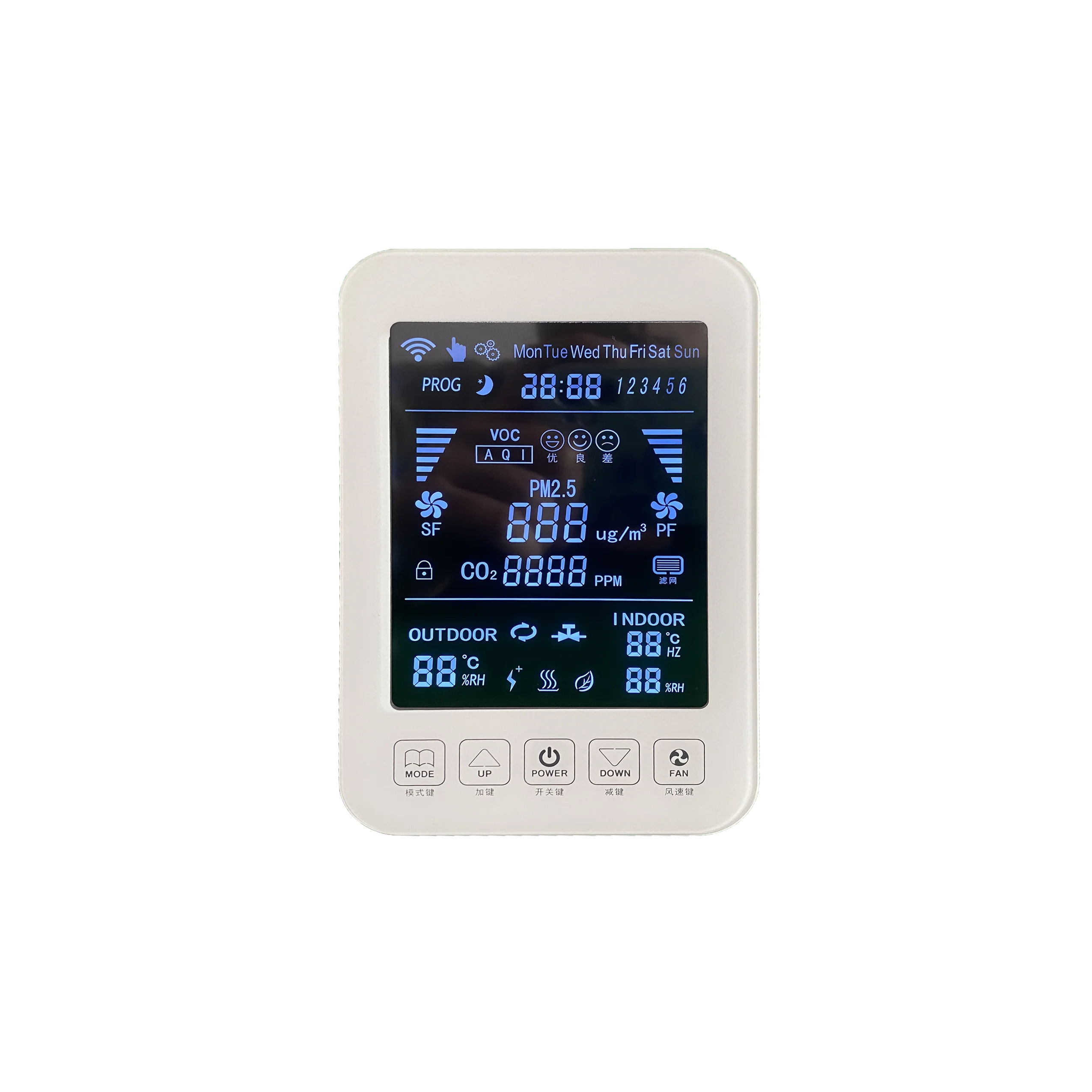 Modern Smart Digital Ventilation System Large LCD Screen Programmable Thermostat PM2.5 Fresh Air Control Temperature Controller