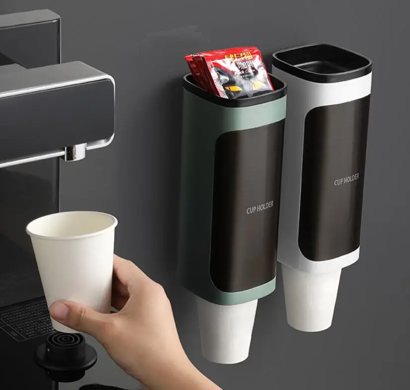 Household wall mounted disposable automatic cup remover punch free water dispenser rack paper cup holder