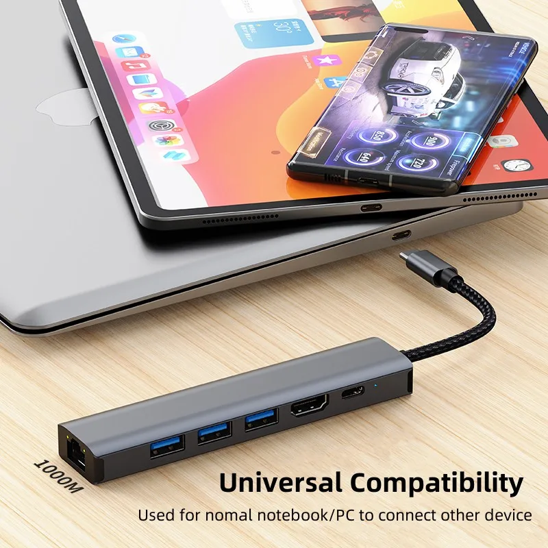 Лидер продаж тип C к концентратору с HDTV USB 3 0 PD60W гигабитный адаптер Ethernet 6 в 1
