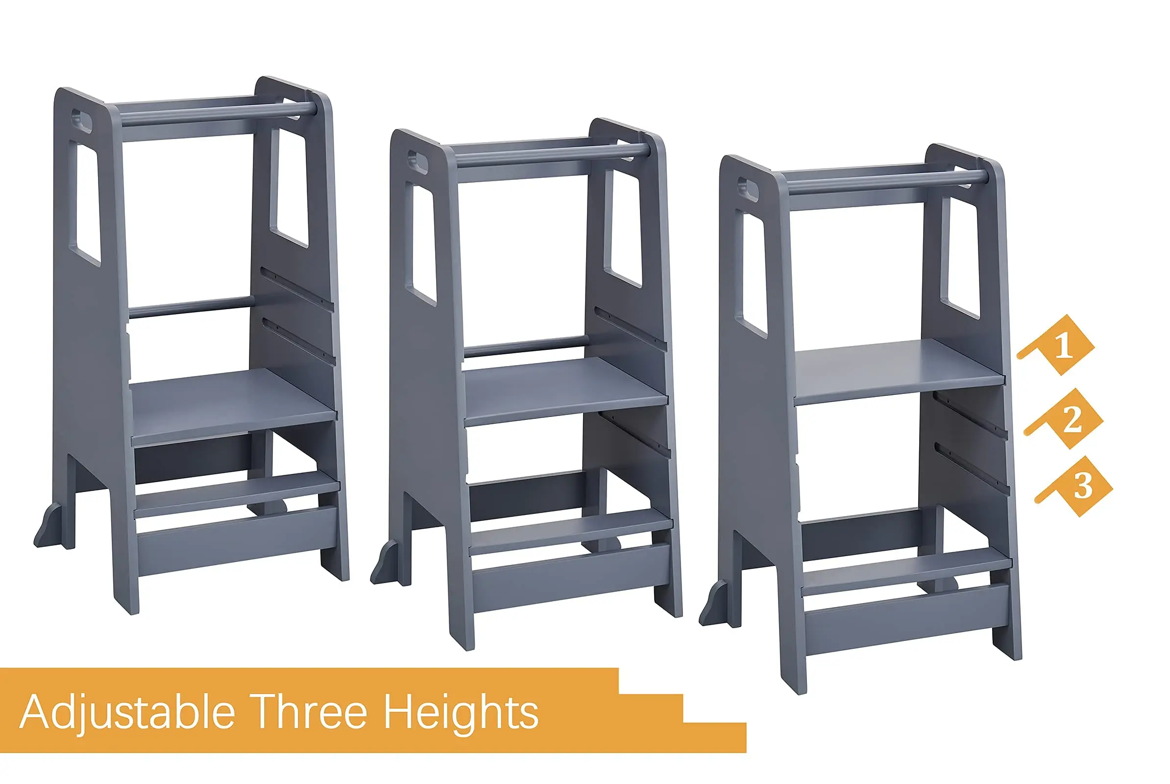 4-In-1 Toddler Kitchen Stool Aide Wooden Height Adjustable Standing Tower With Safety Guardrail Child Studying Tower