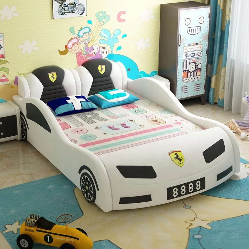 
Popular modern style leather wooden folding kids race car bed for sale CB05 
