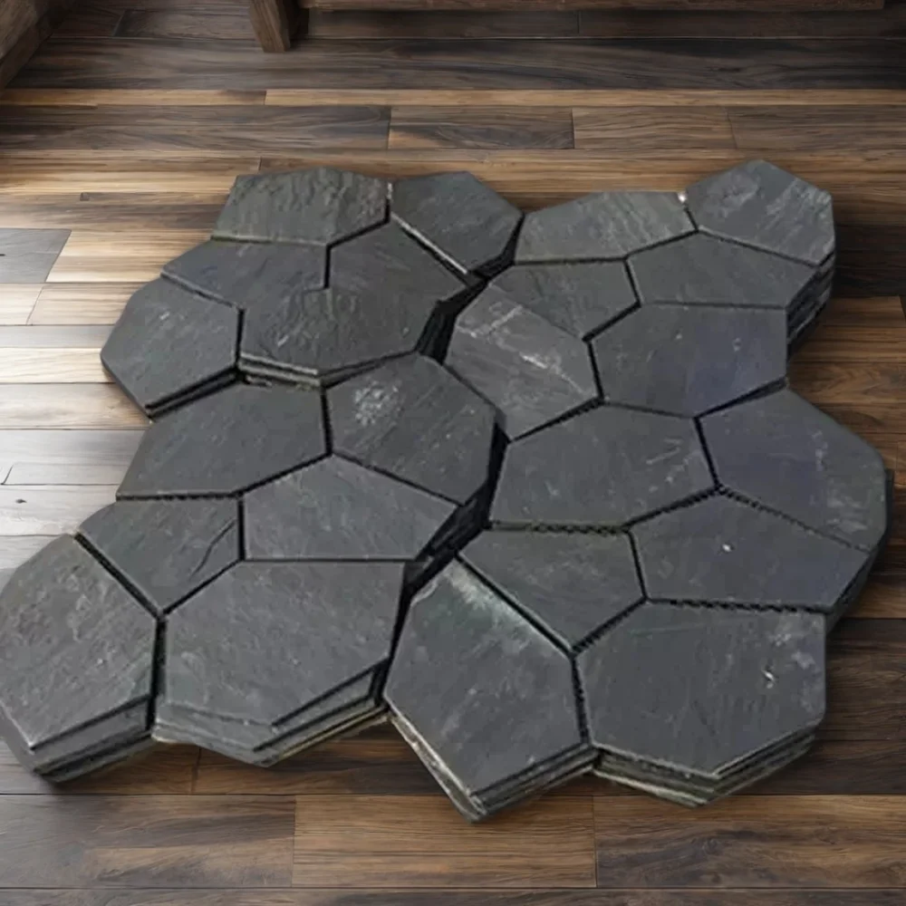 Modern 3D Garden Design Black Flagstone Slate Floor Tile Antacid-Resistant Natural Stone Block Paving Stone Slabs Outdoor Hotel