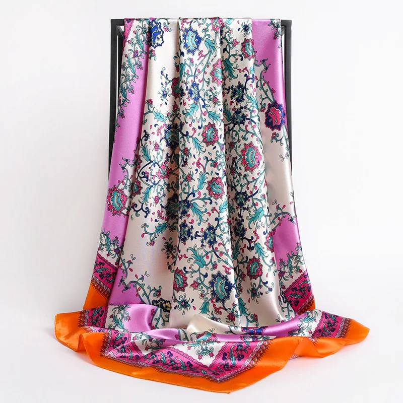 Silk Scarves Women Foulard 90*90cm Square head scarf Ladies Shawl wrap muffler pareo Bandanna female Silk hijab poncho