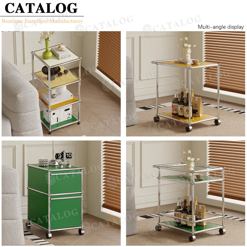 Modular Furniture Mini Coffee Bar Mobile Cart Rock Movable Adjustable Multi-layer Center Coffee Table With Wheel