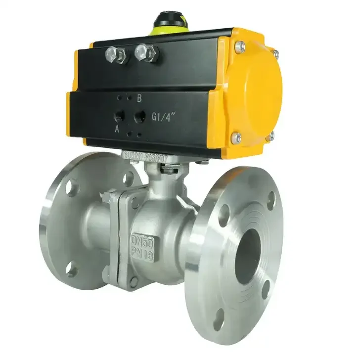 DKV DN15-DN200 Pneumatic 2 Way Flange Ball Valve Double Flanged Stainless Steel Ball Valve with Pneumatic Actuator Air Control