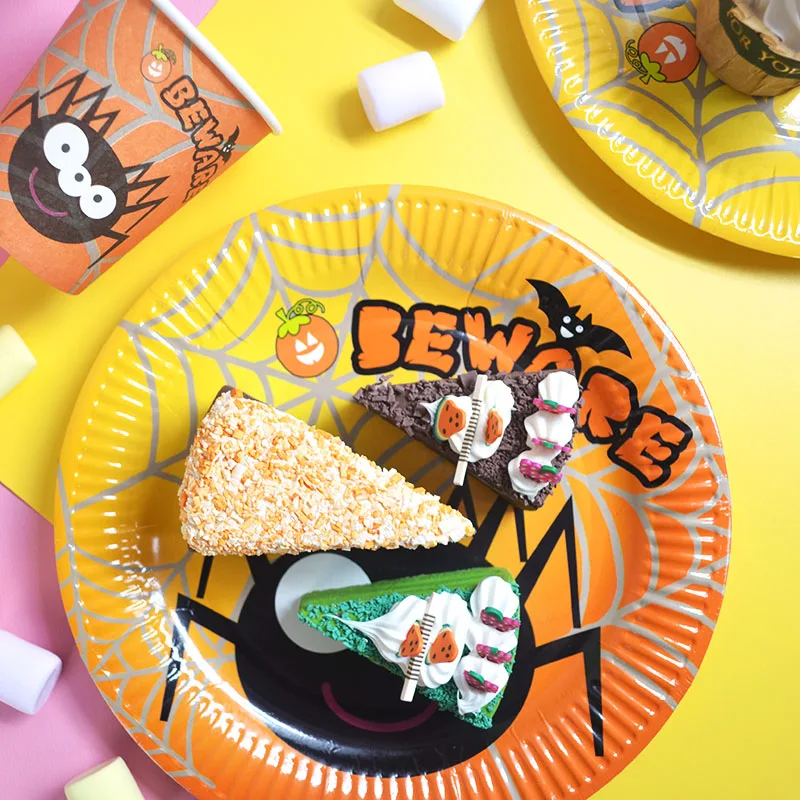 Halloween Disposable Party Cutlery Set Spider Pattern Paper Plate Paper Cup Paper Towel Tablecloth Party & Holiday Supplies
