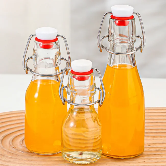 250ml 8oz 16oz 500ml Good Price 1 Liter Milk Glass Swing Top Sauce Bottle With Flip Top Lid