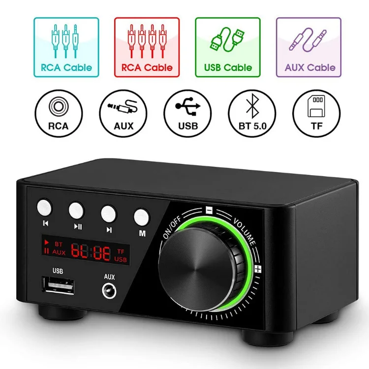 Bluetooth 5.0 Power Amplifier U-disk TF Card Playback Stereo Digital Sound Power Amp