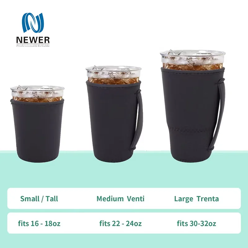 Wholesale durable Non Slip Surface custom logo Cold Drinks Beverages 3 Pack Reusable Neoprene Coffee Cup Sleeve with Handle