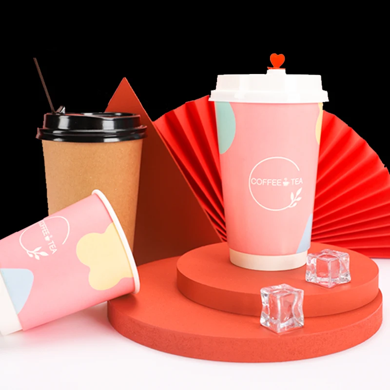 Высококачественные одноразовые крафтовые бумажные розовые кофейные чашки с двойными стенками для горячих напитков дешевая цена оптом