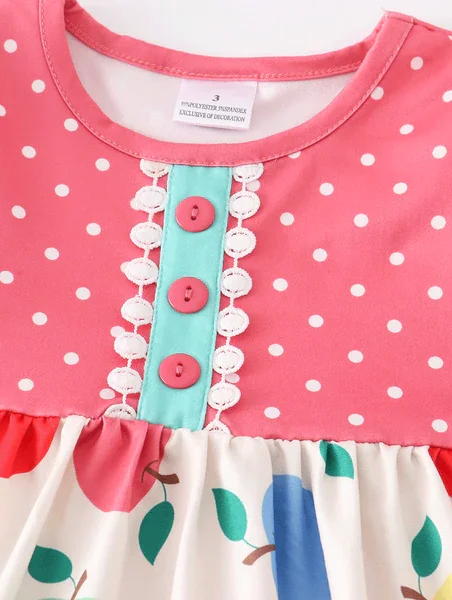 summer boutique short sleeve new children clothing oranges print lace hem dress deep green ruffle trousers girls clothing sets