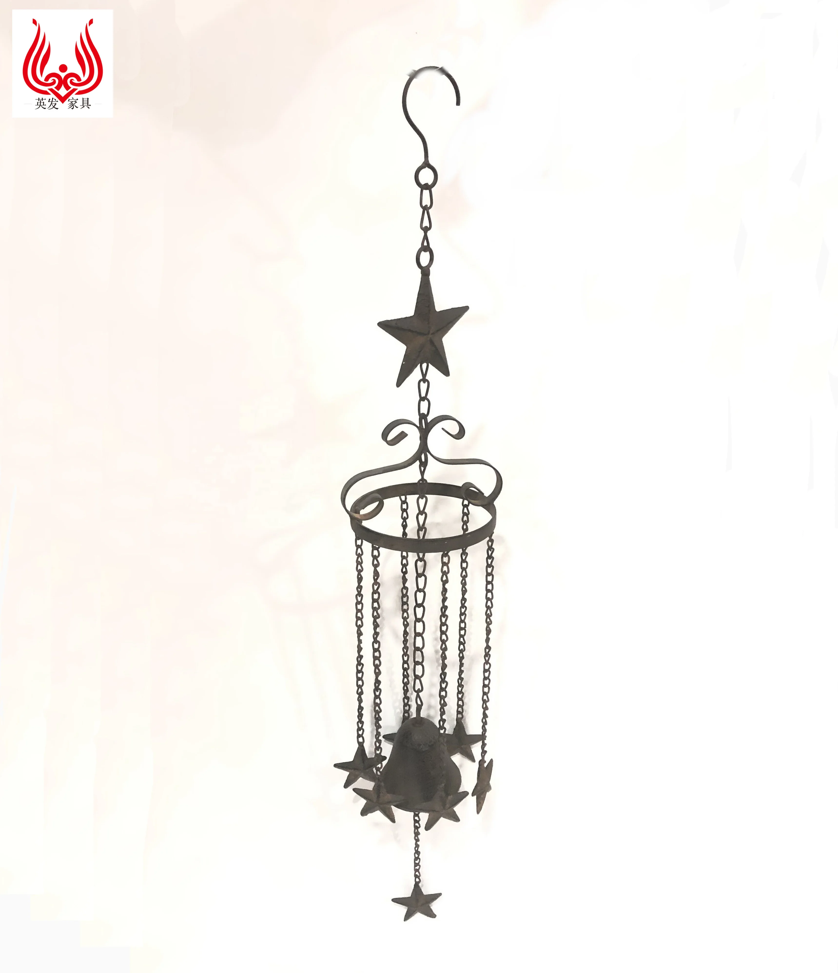 YINFA Antique Metal Chain Hanging Cast Iron Five Star Wind Chimes Wrought Iron Bell for Home Garden Decoration