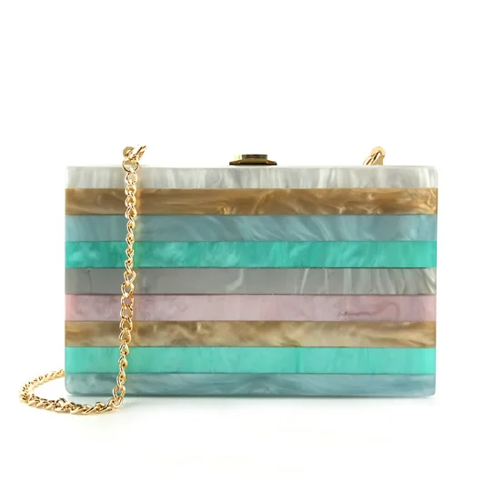 
Wholesale women fashion stripe acrylic clutch purse shoulder wedding chain handbags evening bags 
