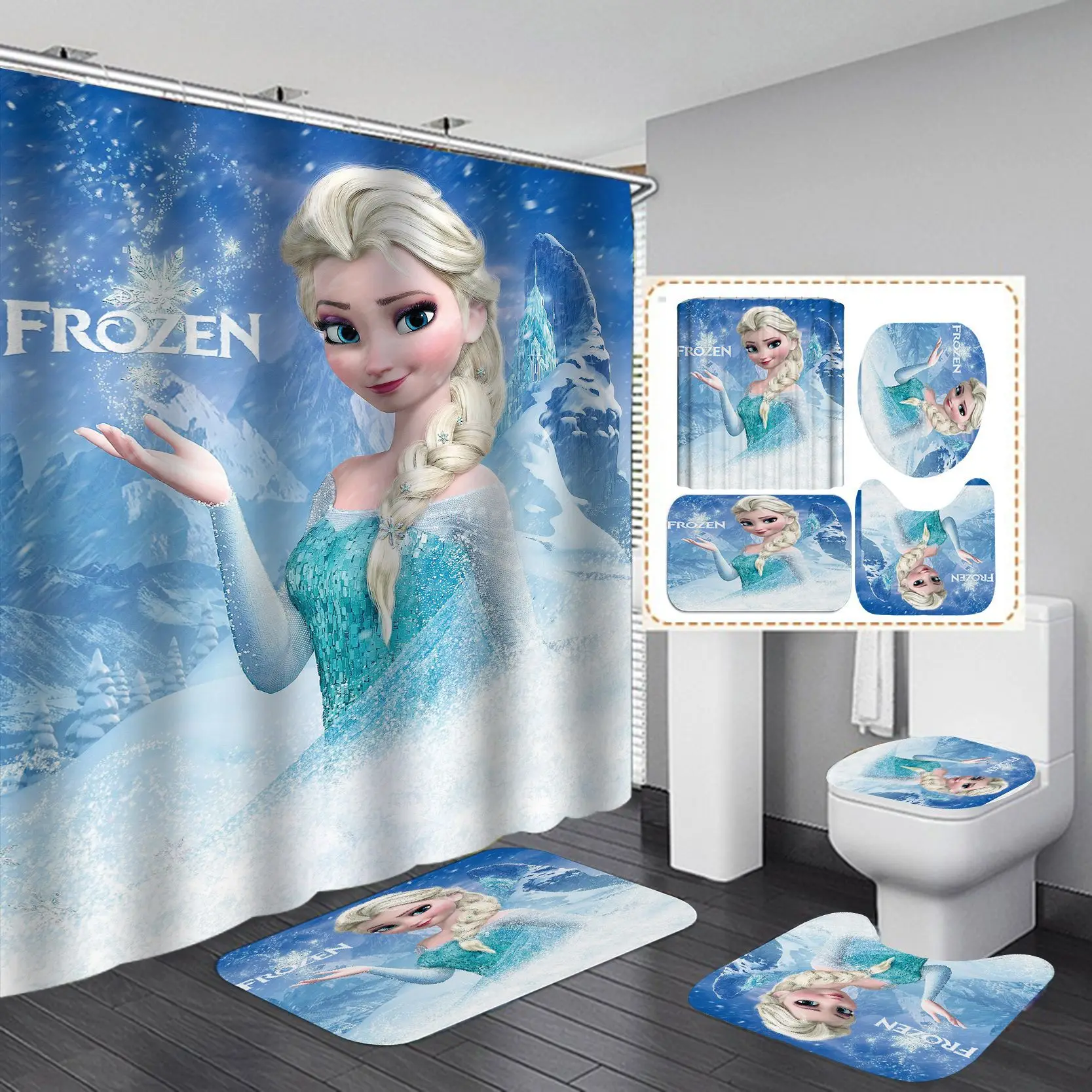 Wholesale Cartoon Waterproof Shower Curtain Holder Set Bathroom Custom Design Polyester Bathroom Curtain With Hooks Set
