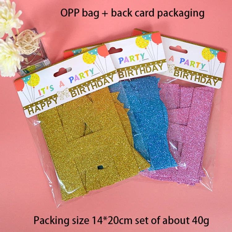 New Baby Party Decoration Cheap Paper Happy Birthday Gold Letter Banner Paper Bunting Happy Birthday Paper Banner