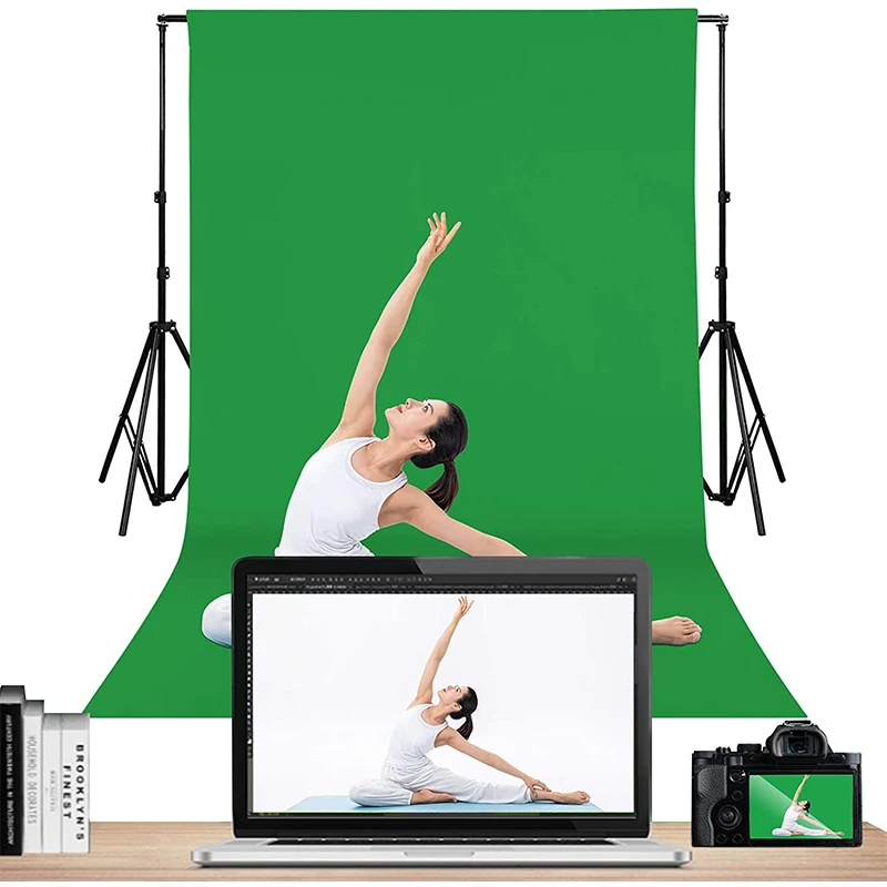Green Screen Backdrop Polyester Fabric Collapsible Backdrop Background with 4 Backdrop Photography Video Studio and Television