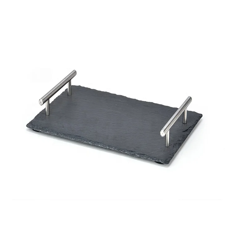 60*15cm export slate cheese board with metal handle serving tray