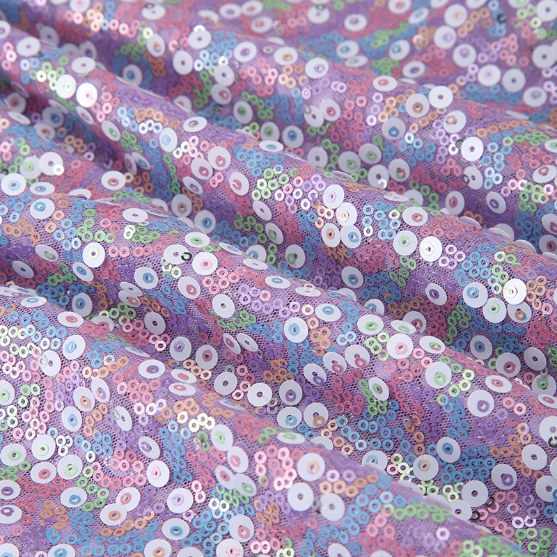 Wholesale Colorful Sequin Fabric Double Layer 3mm+9mm Mesh Mix Sequin Fabric