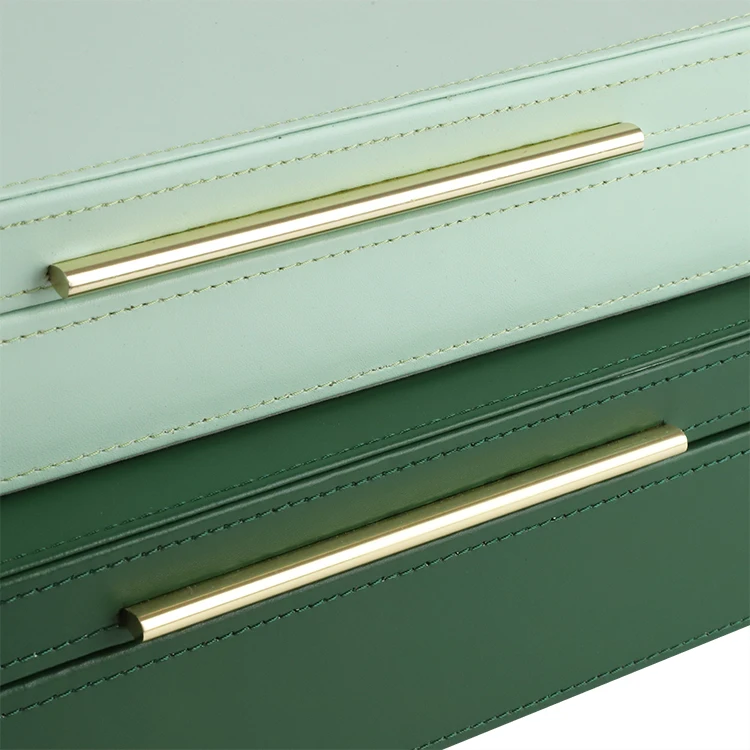 Set of 2 dark and light green storage box desk pu leather cosmetic makeup jewelry sundries storage box with lid