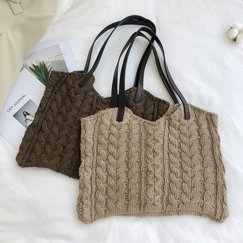 Popular Light Weight Handmade Cotton Rope Women Tote Handbags Single Shoulder Shopping Bag Woven Knitting Crochet Cotton Bag
