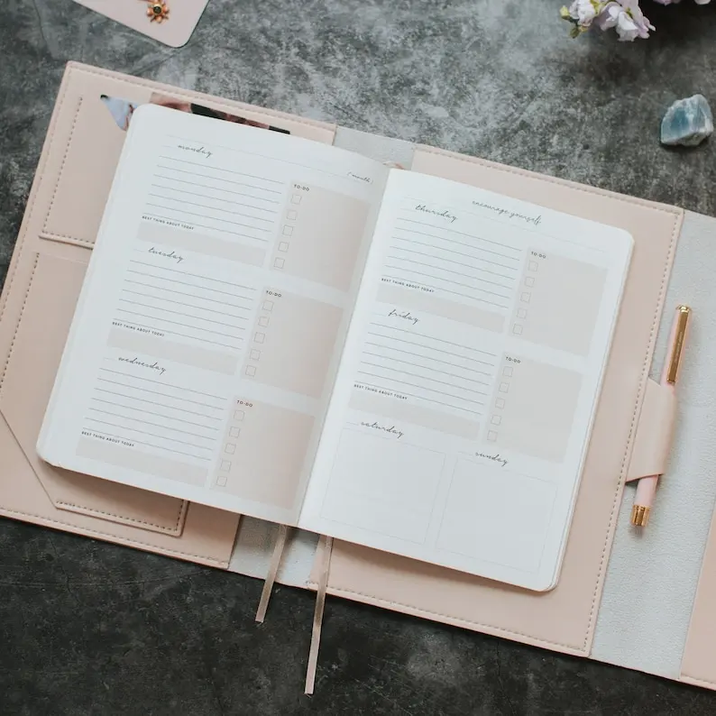 Vegan Leather Book Cover Organizer Journal Planner Folio Cover for Planners/Notebooks