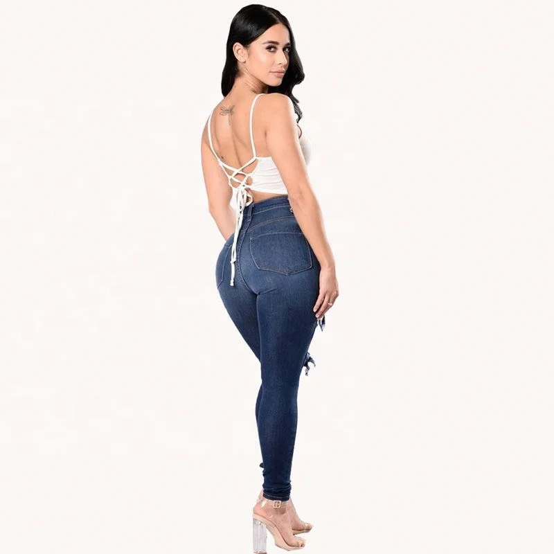picture ripped regular fashion women jeans 2019