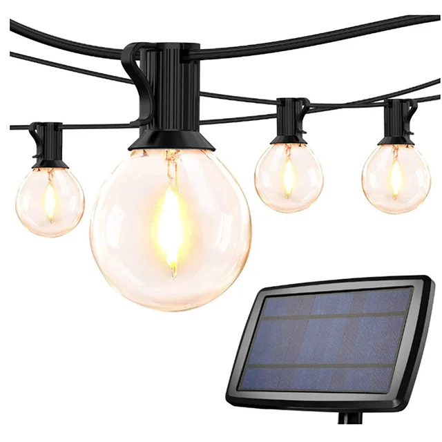 IP65 waterproof 25 LED g40 solar powered decorative patio lights with 4 lighting mode 25FT solar outdoor string Lights