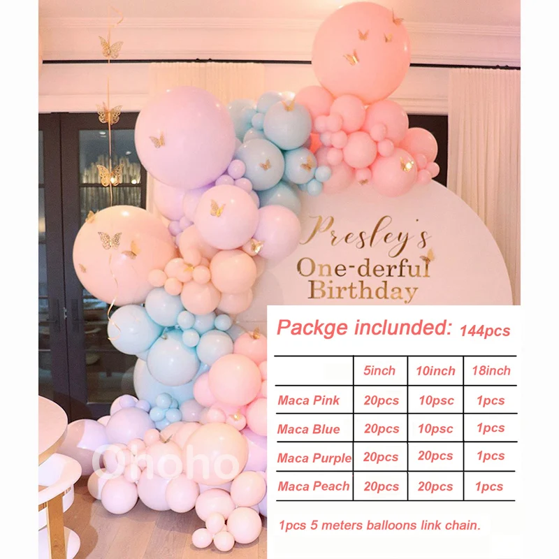 162pcs Pastel Balloons Garland Kit Candy Macaron Rainbow 1st Birthday Party Balloon Arch Set Wedding Party Supplies
