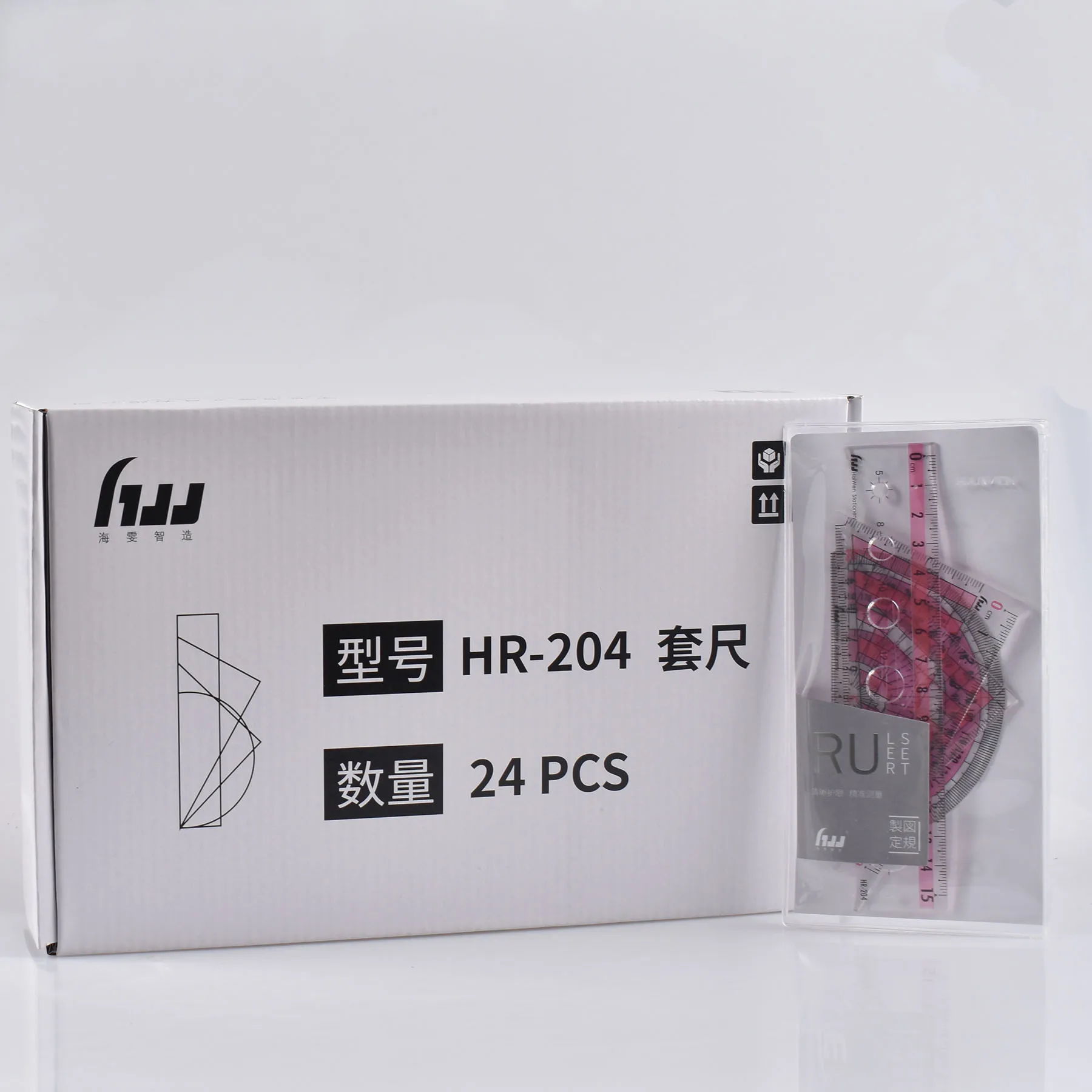 Haiwen band top  quality back to school ruler set student stationary scale ruler set square protractor in box