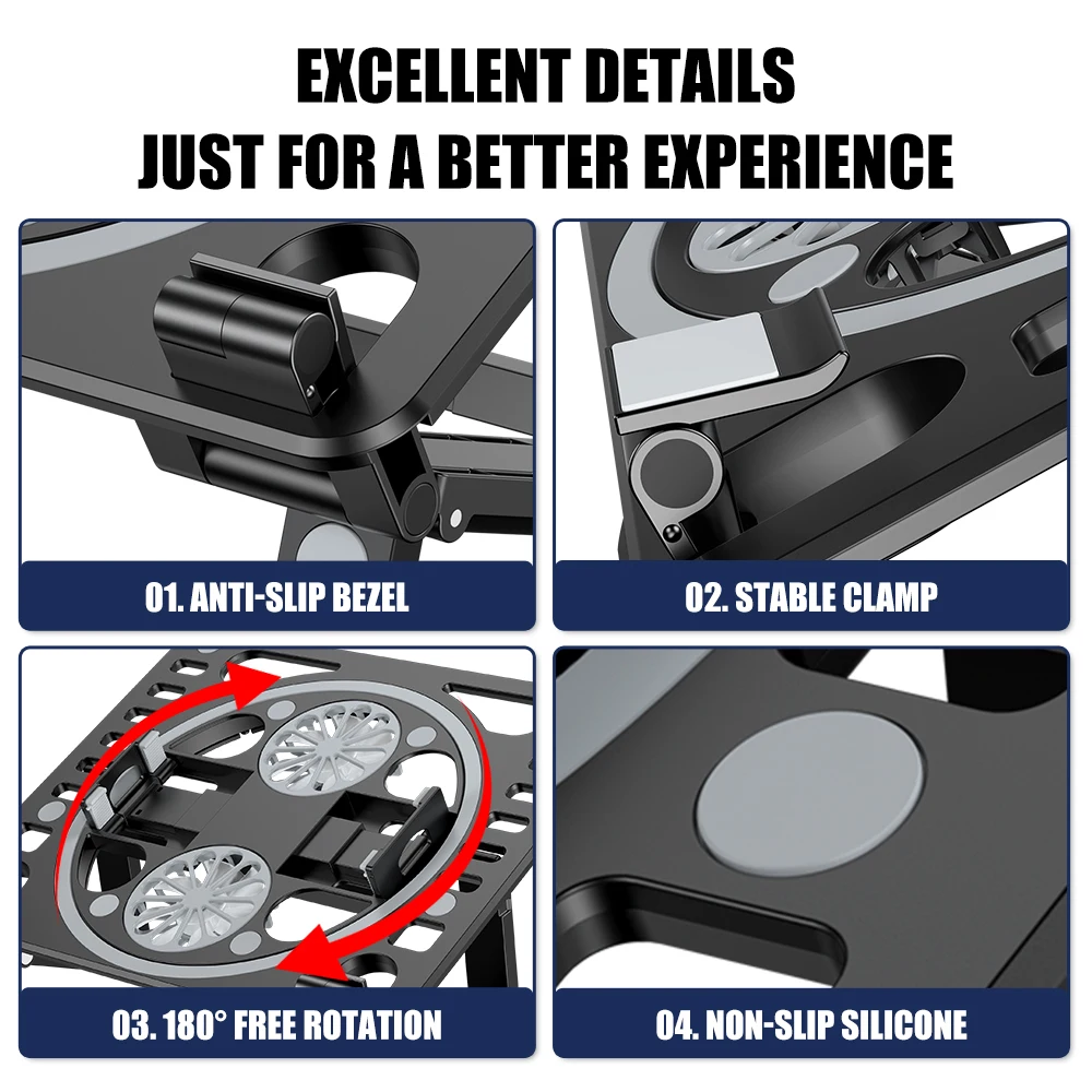 High Quality Aluminium Silicon Foldable Cooler Desk Laptop Stand With Fans