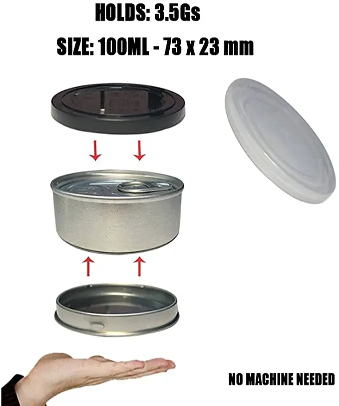 Custom 100ml Tin Can Press It in Tin Cali Stickers 3.5g Self Sealing Metal Tin Cans with Lids