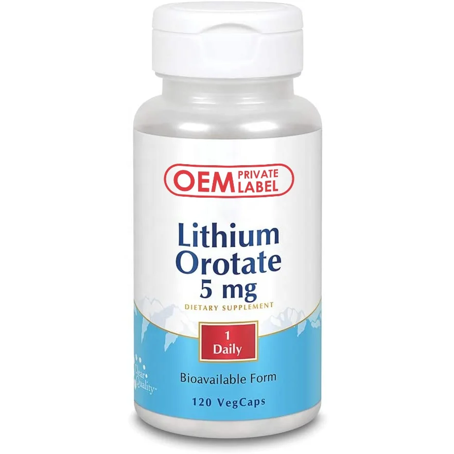 OEM Lithium Orotate 5 milligrams Capsules Chelated for Mood Support Organic Rice Bran Extract Lithium Orotate Capsules