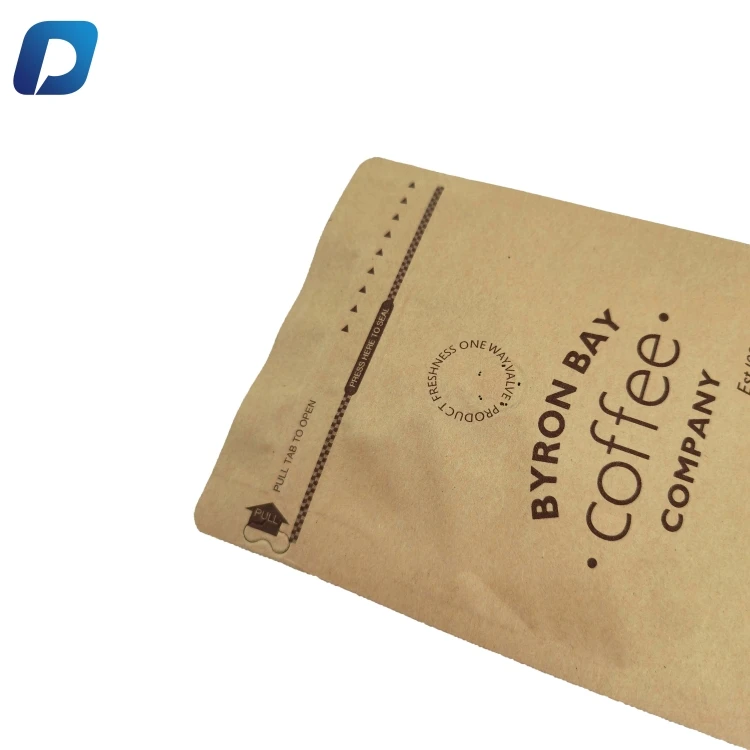 Kraft Paper Stand Up Coffee Bag/Flat Bottom Pouch with Air Release Valve and Reusable Side Zipper