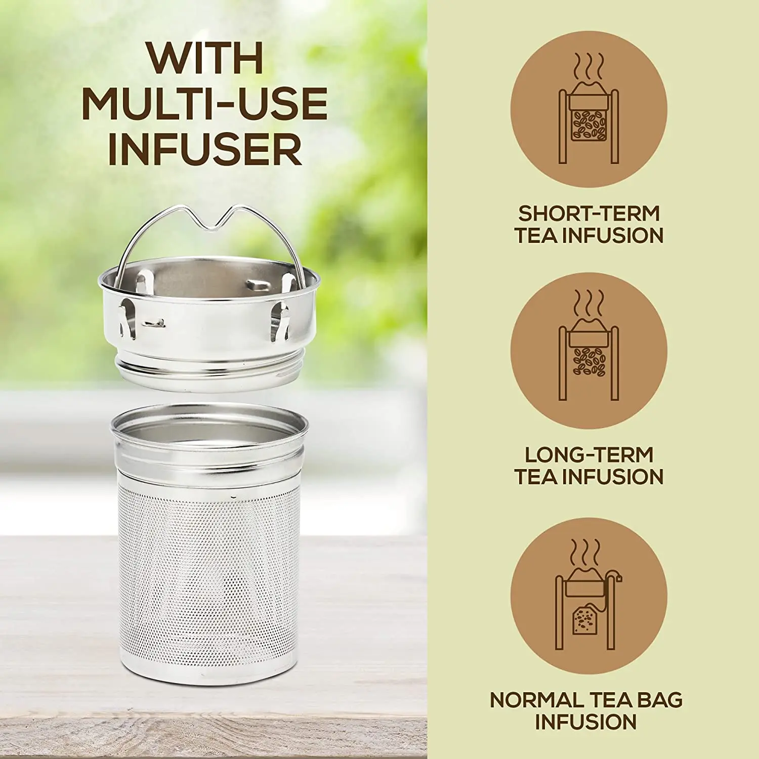 Eco Friendly water bottle Bamboo Wood sleeve Stainless Steel Vacuum Insulation Thermal Flask with Tea Infuser