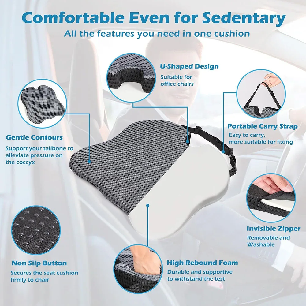 A490 Driving Car Wedge Seat Cushion Memory Foam Tailbone Pressure Relief Booster Chair Ultra Comfortable Custom Car Seat Cushion