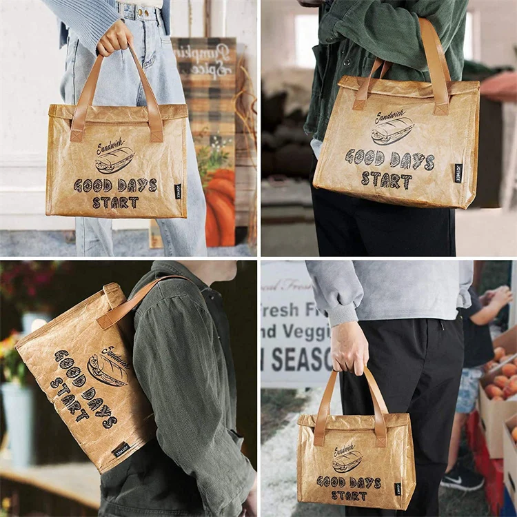 Eco friendly custom kraft dupont paper office food delivery insulated meal prep lunch tyvek bag for shopping